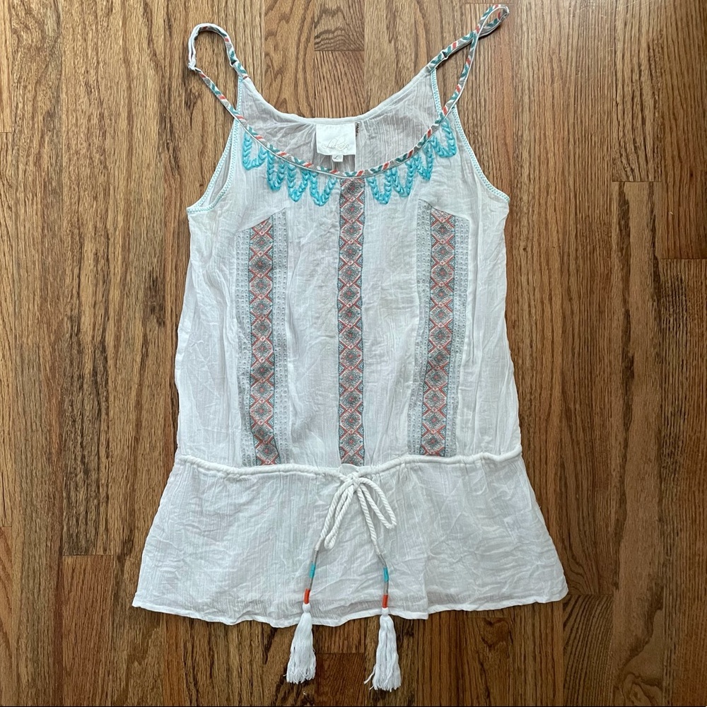 Embroidered gauze linen tank